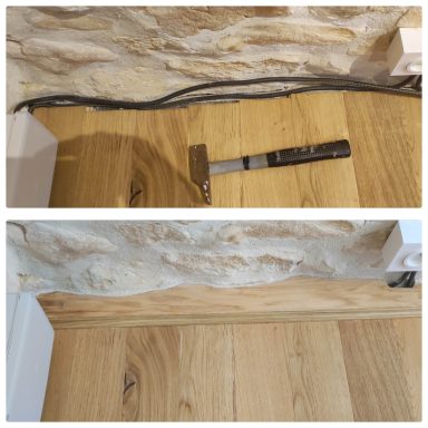 à la rescousse pour des finitions pas simples un parquet déjà posé, des fils à cacher, des coupes irrégulières, comment faire ...