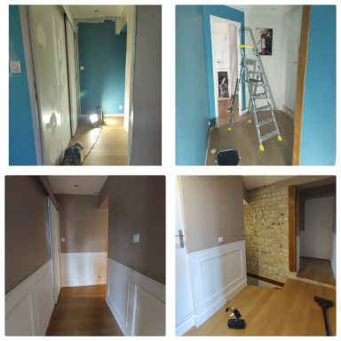 on change de style création d'un sous bassement et mise en peinture dans un couloir